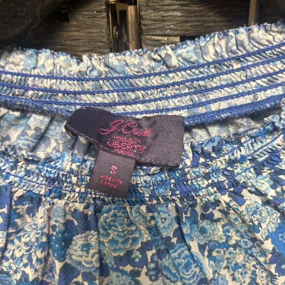 J. Crew Liberty London Blue Floral Ruffled Yoke Blouse Size Small - Picture 3 of 9